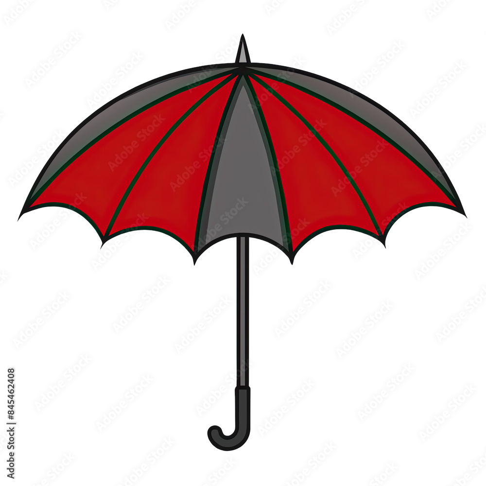 A simple drawing of a closed umbrella with a red top and a black bottom. It has green trim on the edges of the canopy and a black handle. Generative AI A simple drawing of a closed umbrella with a red top and a black bottom. It has green trim on the edges of the canopy and a black handle. Generative AI
