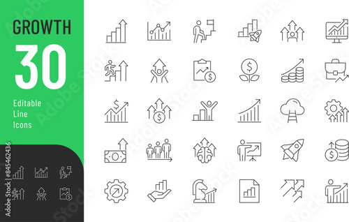 Growth Line Editable Icons set. Vector illustration in modern thin line style of progress icons: success, increase, evolution, and other. Pictograms and infographics for mobile apps.
