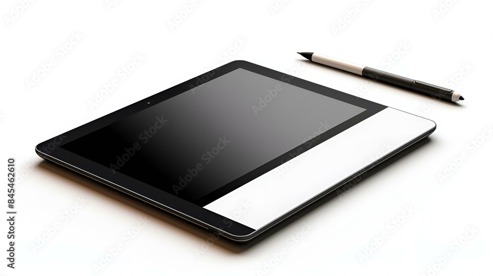 A tablet computer with a pen resting on its surface, A tablet computer with a pen resting on its surface,