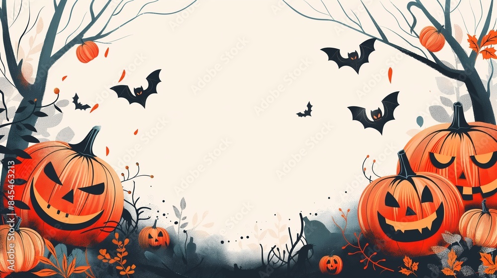 Halloween Scene with Pumpkins and Bats Halloween Scene with Pumpkins and Bats