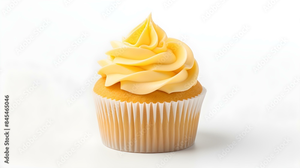 Yellow Cupcake on a white Background with Copy Space Yellow Cupcake on a white Background with Copy Space