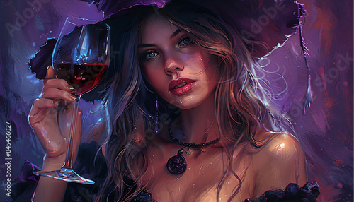 Portrait of a witch in a hat looking in front of her. a magical, mystical event. Concept - Walpurgis Night, Halloween, Sabbath, magic