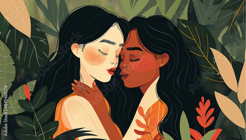 Female friend hug. Women embracing each other, expressing love, affection, support. Vector illustration for friendship, strong relations, support concept