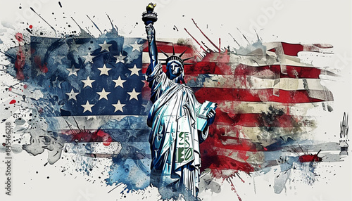 Statue of Liberty. American symbol. American flag. USA. Freedom.