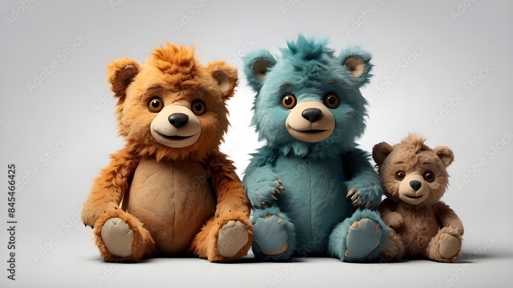 A trio of cuddly, adorable monster beasts Toy teddy bears with velvety textures isolated on a clear PNG backdrop A trio of cuddly, adorable monster beasts Toy teddy bears with velvety textures isolated on a clear PNG backdrop