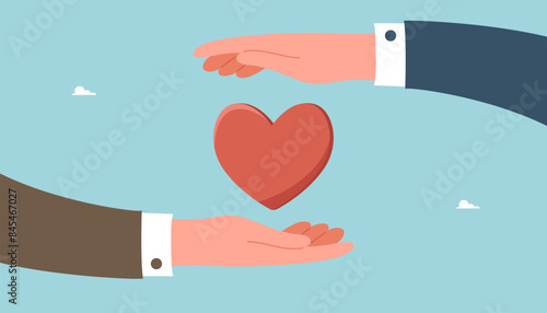 Support concept, help charity campaign for public awareness, mental health, keep balance between work and personal life, inspiration, motivation, psychological help, hands protect the heart.