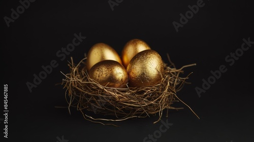 Wallpaper Mural Golden eggs in a nest on dark background with copy space Torontodigital.ca