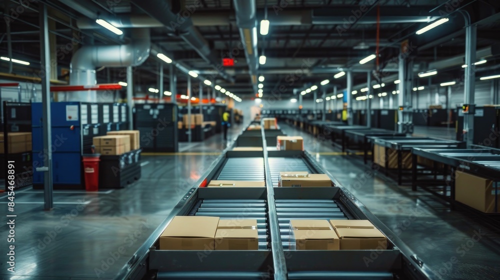Fototapeta premium Bustling Package Dispatch Center Showcasing the Efficient Hub of Logistics for a Delivery Service Provider