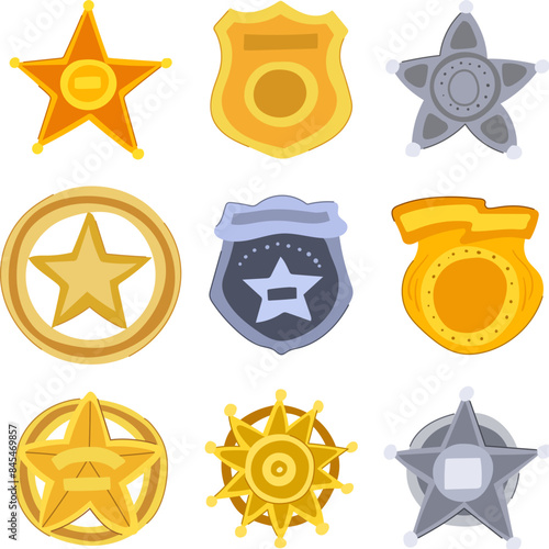 sheriff badge set cartoon. west law, emblem deputy, old vintage sheriff badge sign. isolated symbol vector illustration