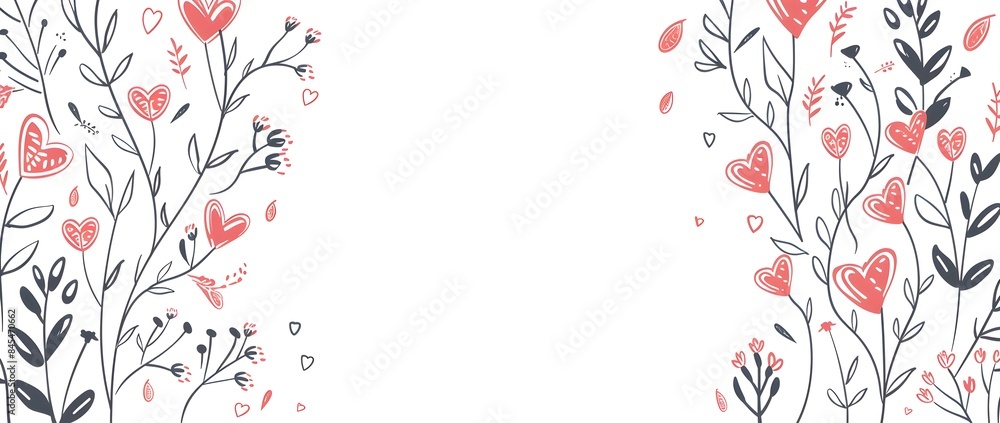 Minimalist Valentine s Day Doodle Border Design with Blank Space for Message Minimalist Valentine s Day Doodle Border Design with Blank Space for Message