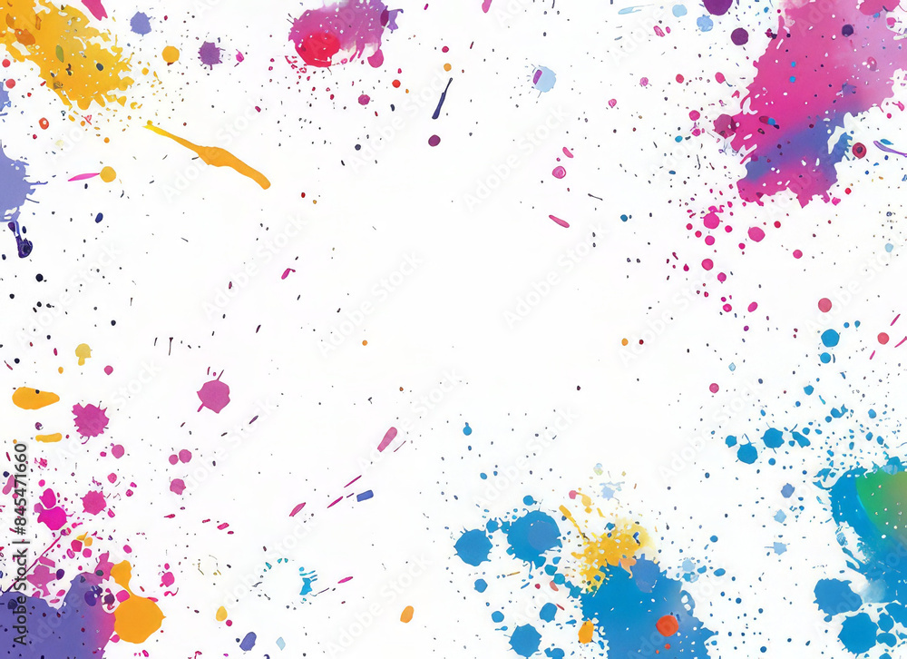 Colorful abstract splatter art with vibrant paint splashes on a white background Colorful abstract splatter art with vibrant paint splashes on a white background