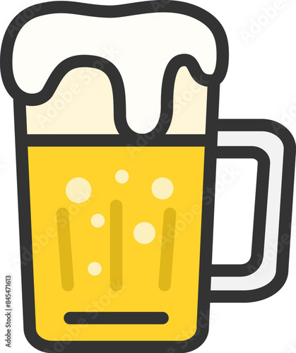 ジョッキに入った、生ビールのアイコン（線画カラー）のイラスト