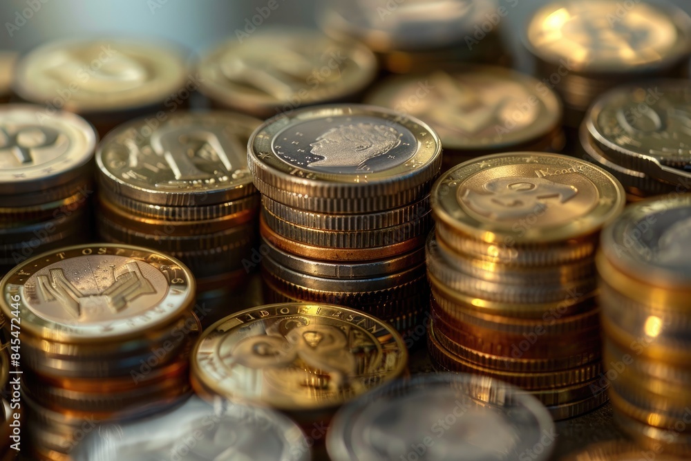 Euro coins stacked on each other in different positions. Euro coins stacked on each other in different positions.