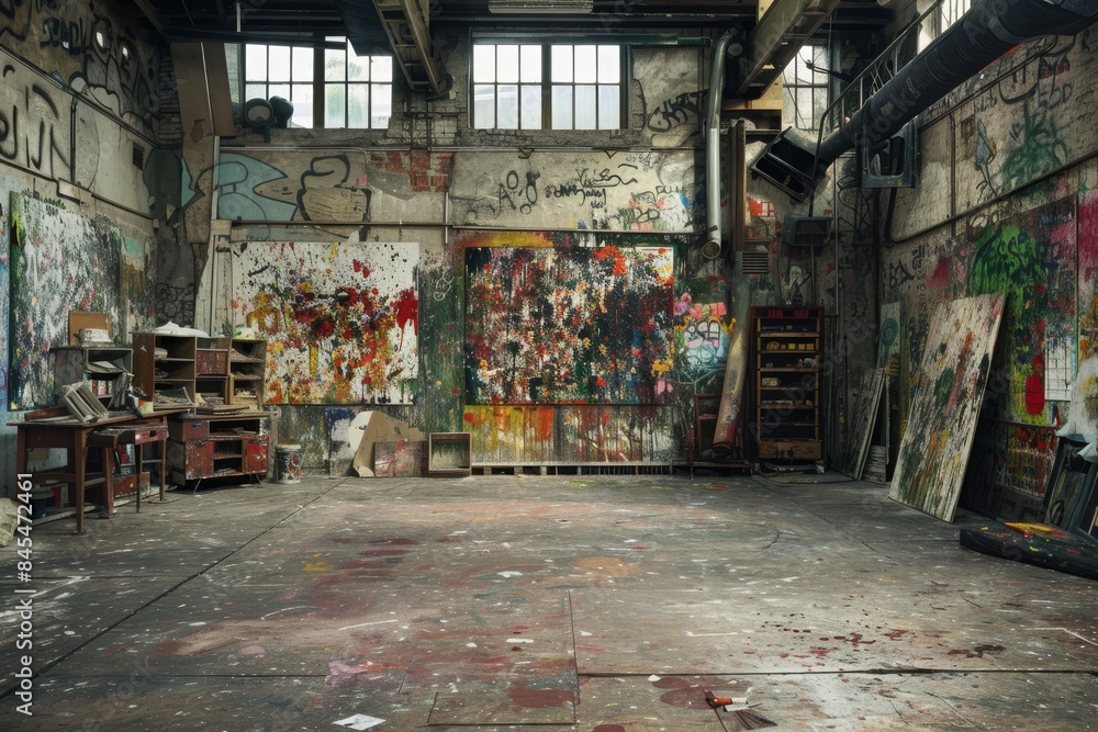 Fototapeta premium Graffiti-Laden Abstract Art Studio background