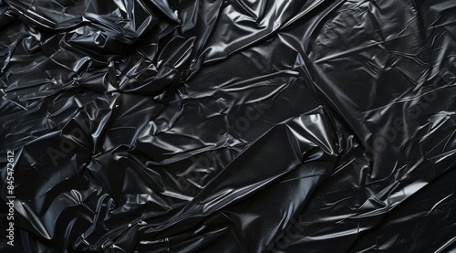 Shiny Black Plastic Texture Background with Wrinkles and Folds