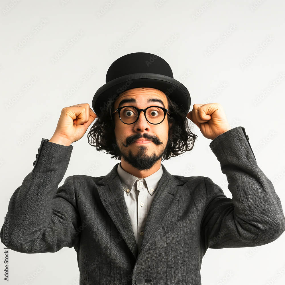 Man with a bowler hat on white background Man with a bowler hat on white background