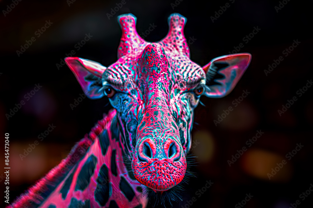 Close-up of colorful giraffe head. Close-up of colorful giraffe head.