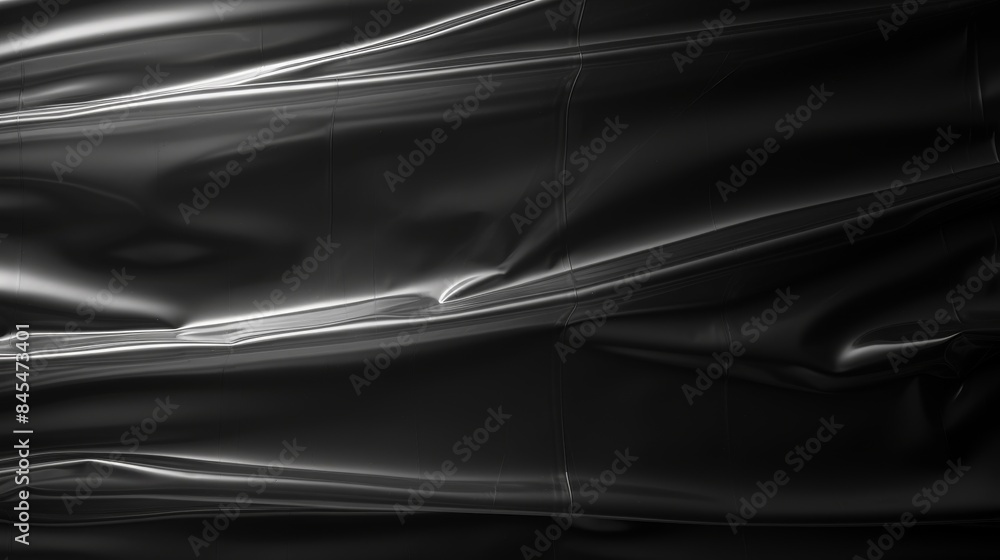 Fototapeta premium Abstract Black Plastic Wrinkles and Folds with Shiny Texture