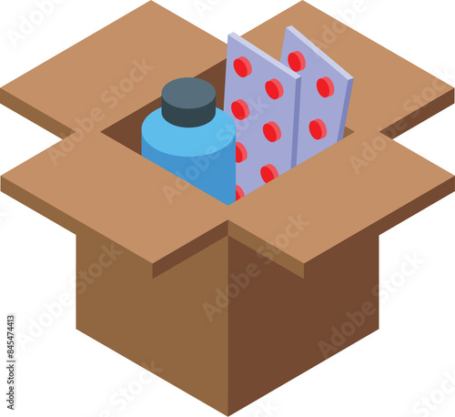 Cardboard box containing medical products is ready for shipping and delivery