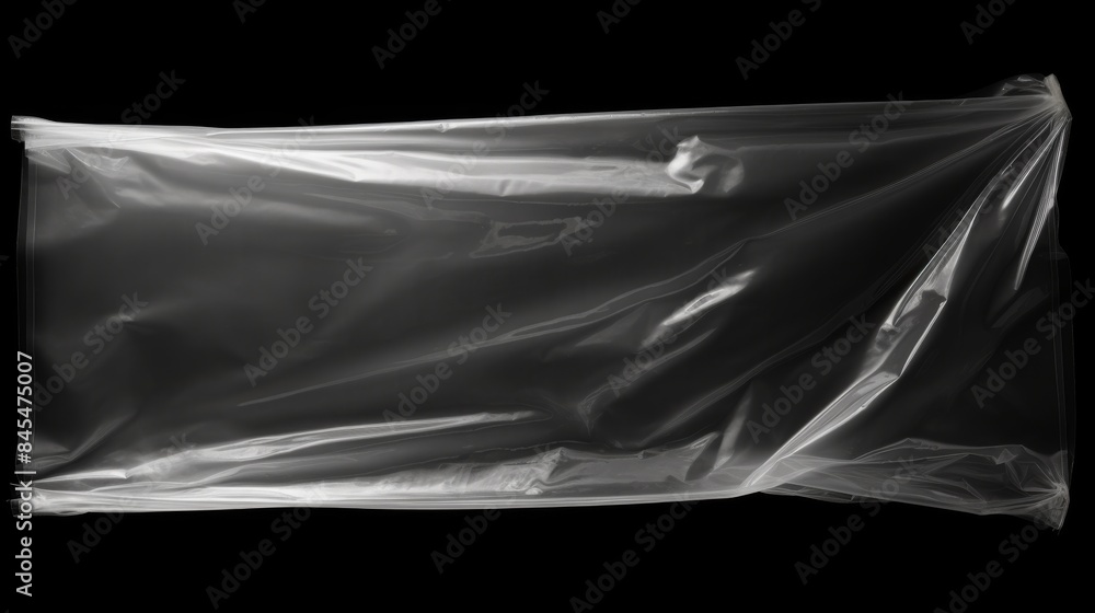 Fototapeta premium Transparent Plastic Bag on Black Background for Packaging and Storage Needs
