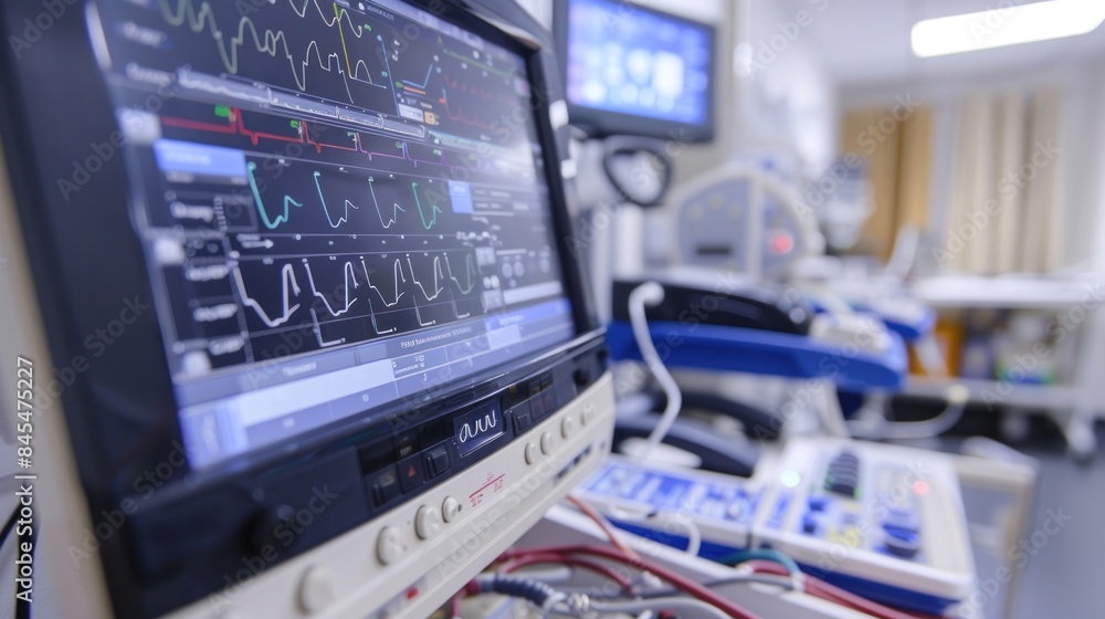A Diagnostic tools in use, such as ultrasound or electrocardiogram machines A Diagnostic tools in use, such as ultrasound or electrocardiogram machines
