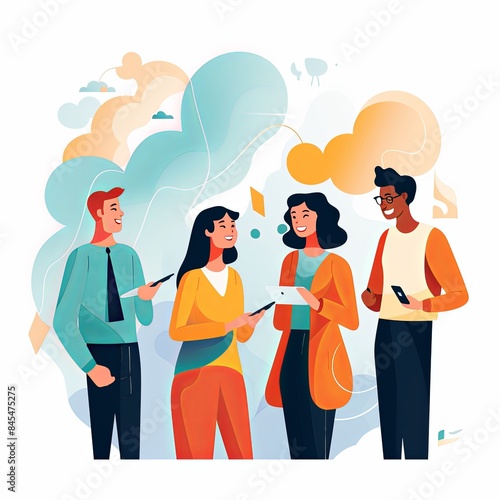 flat vector style illustration of a diverse group of people