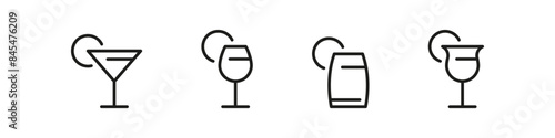 Cocktail outline vector icon set. Alcohol drink glass icons.