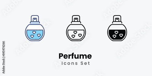 Perfume icons vector set stock illustration.