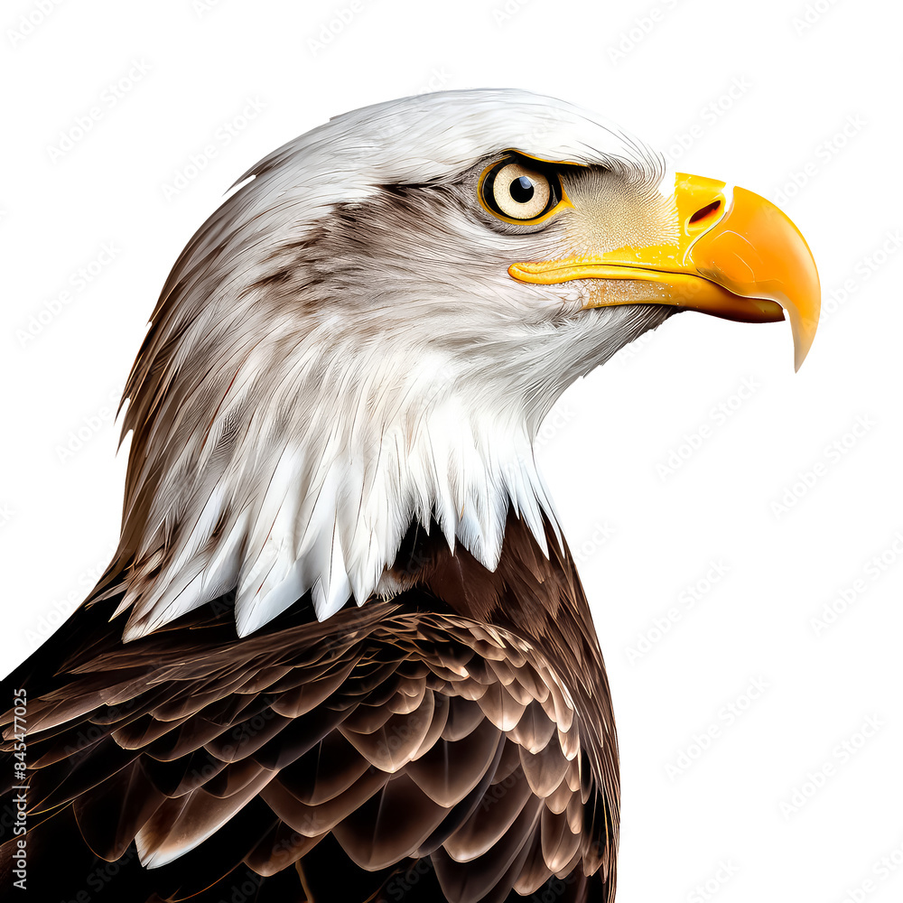 Obraz premium A bald eagle with a yellow beak and yellow eyes