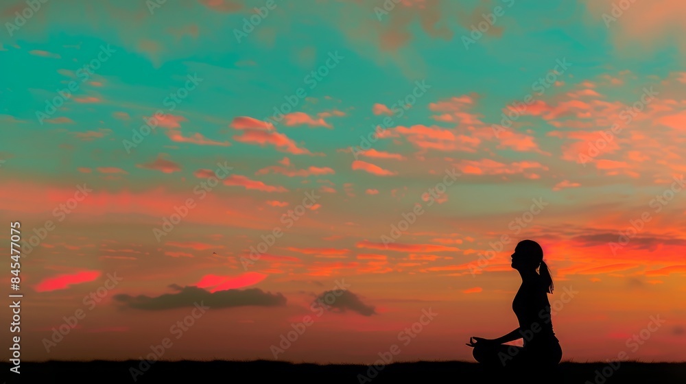 Meditation Silhouette Against Colorful Sky Meditation Silhouette Against Colorful Sky