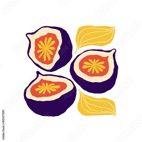 Fruits abstract elements. Food and healsy composition. Modern trendy Matisse minimal style. Fruits poster, invite. Vector arrangements for greeting card or invitation design