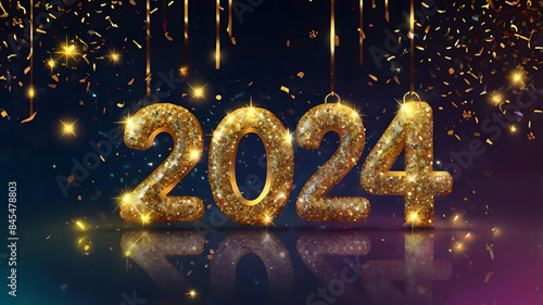 Happy New Year Celebration 2024 Sparkles Banner Generative AI photo