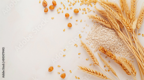 White background with cereal ears and grains