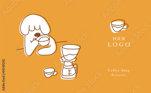 Hand drawn illustration of Bakery and Coffee. Icons. Abstract geometric line background. Gold luxury. Illustration for cover design, food package, menu, background, café wall, coffee shop, web banner.