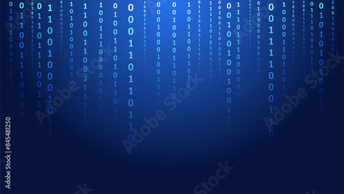 Computer background of numbers. Analytics, sorting, structuring, information transfer. Blue background with data flow. Binary code, artificial intelligence. Program code.