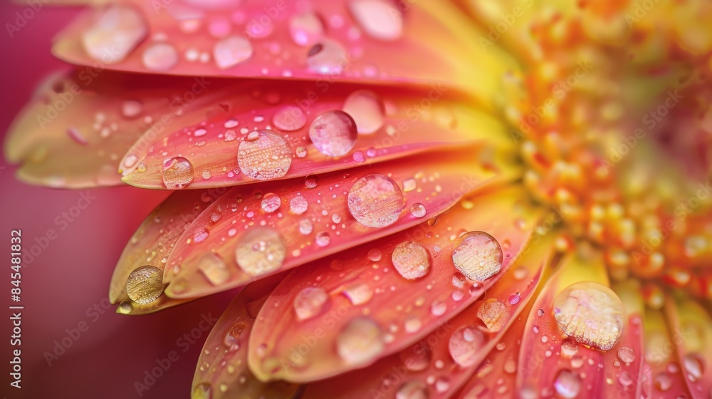 Macro shot of raindrops cascading off the vibrant petals of a gerbera daisy after a refreshing shower Macro shot of raindrops cascading off the vibrant petals of a gerbera daisy after a refreshing shower