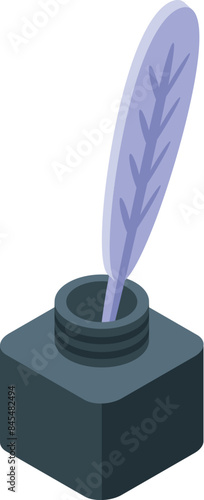 Feather quill pen is standing in an inkwell, ready for writing letters and poetry