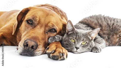 close up of dog and cat on white background