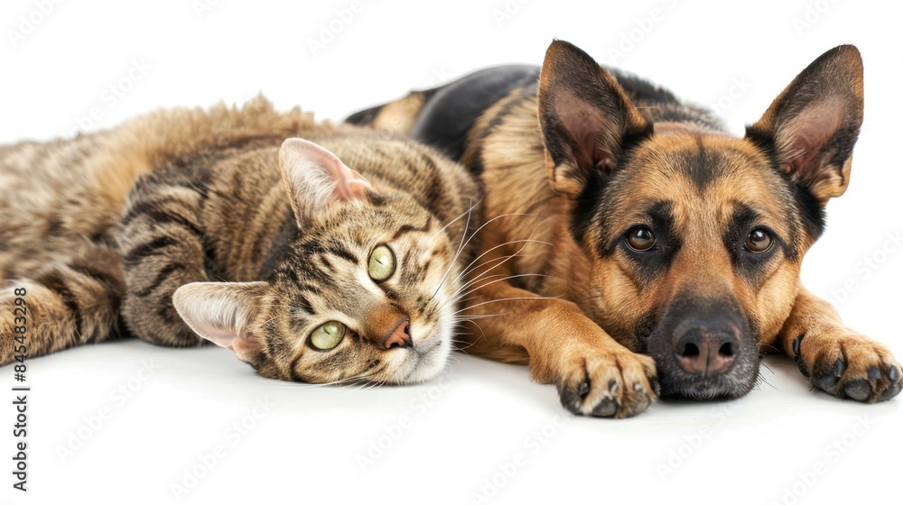 close up of dog and cat on white background close up of dog and cat on white background