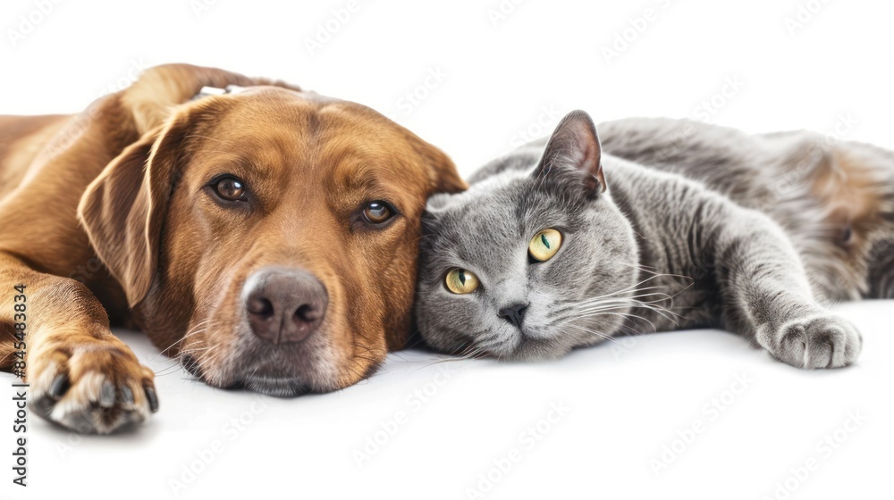 close up of dog and cat on white background close up of dog and cat on white background