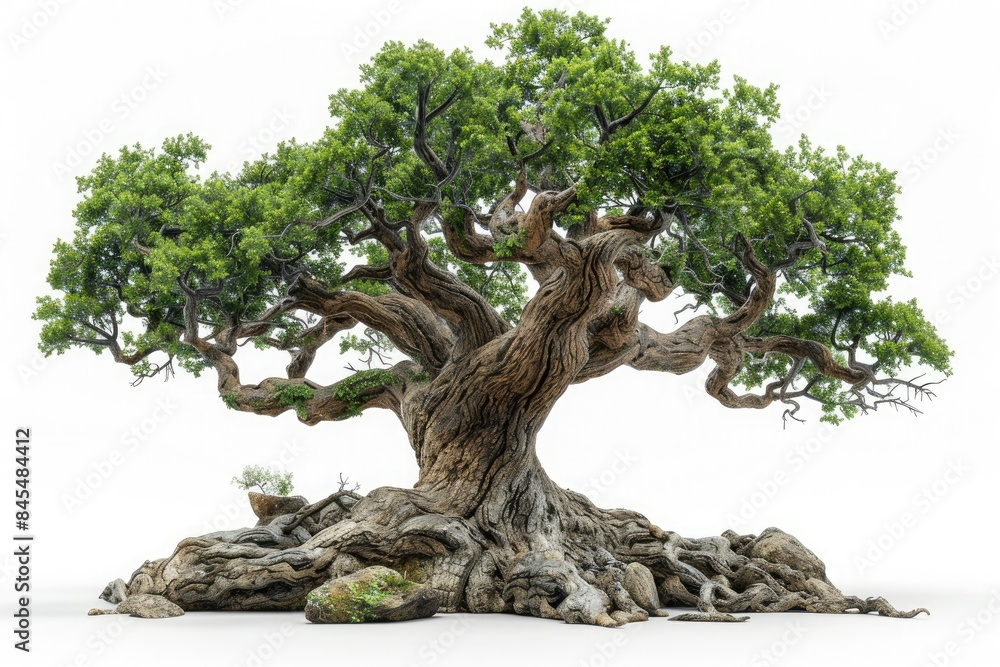 An aged oak tree depicted against a white An aged oak tree depicted against a white