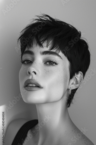 Wallpaper Mural Natural beauty concept. Close up black and white profile portrait of irresistible young woman with short hair. Magazine cover, poster style. Studio shot Torontodigital.ca