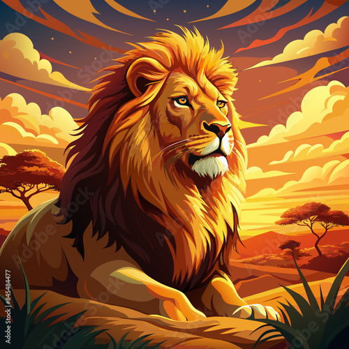 lion in the sunset