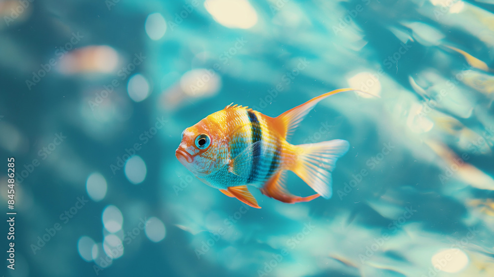 Naklejka premium Underwater light background with fish.