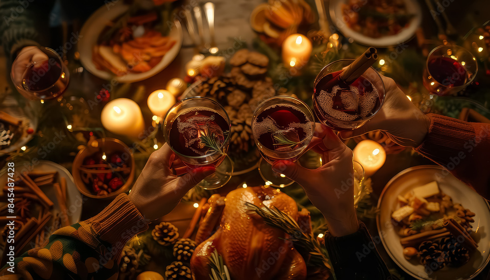 A group of people are raising their wine glasses in a toast A group of people are raising their wine glasses in a toast