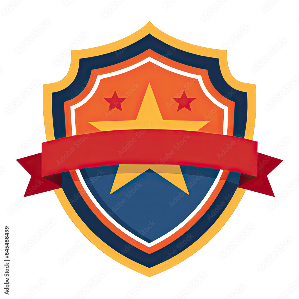 A digital illustration of a shield-shaped badge with a star and red ribbon isolated on a white background. Generative AI A digital illustration of a shield-shaped badge with a star and red ribbon isolated on a white background. Generative AI