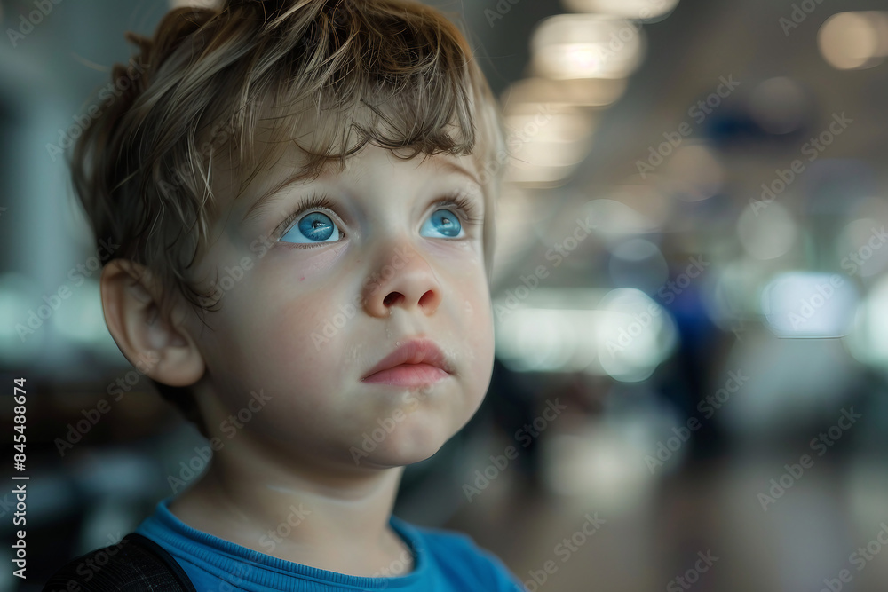 Poor little kid lost in big city forest woods airport street, Generative AI modern technology picture