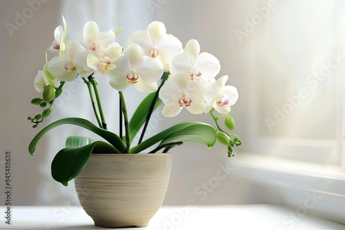 Wallpaper Mural An orchid plant in a pot positioned near a window Torontodigital.ca