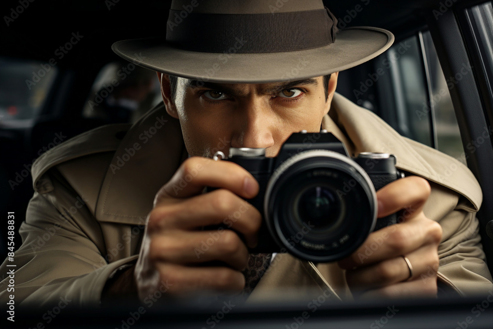 Obraz premium Creative AI generated picture vintage spy movie style secret agent person at work