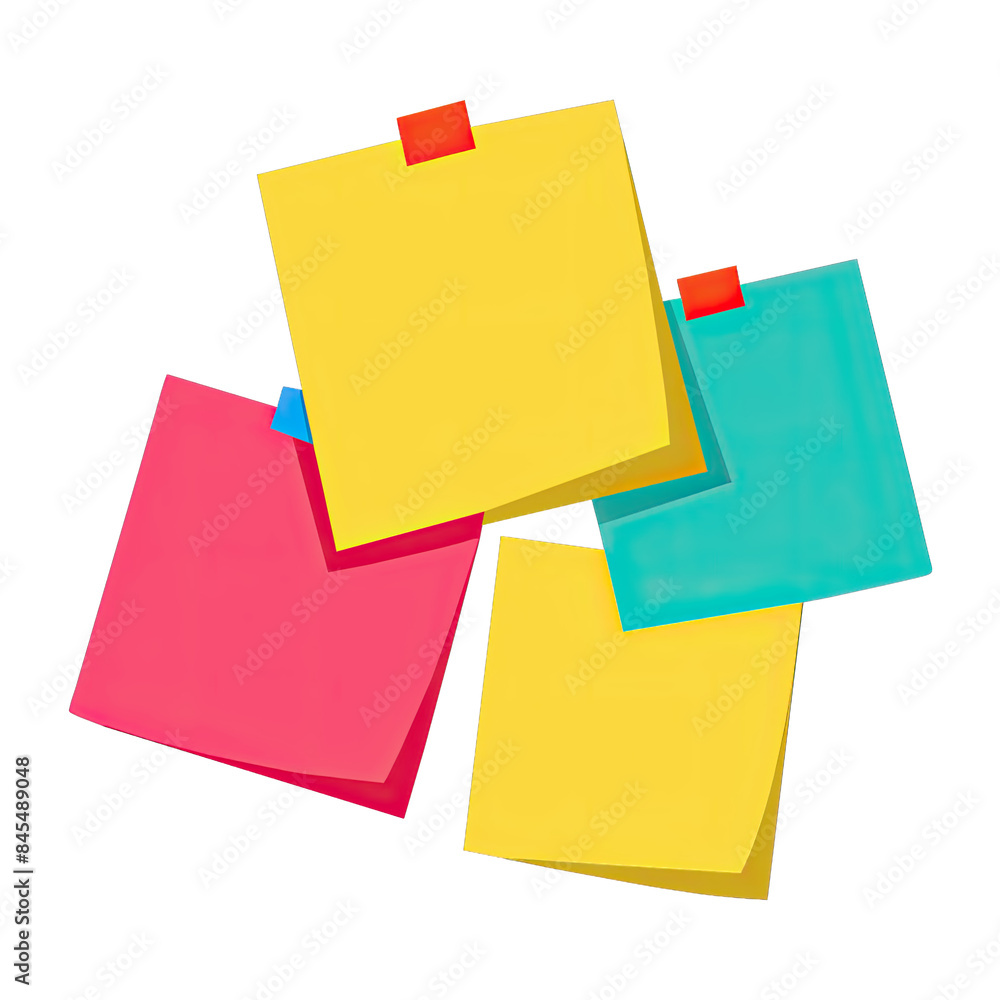 A group of four colorful sticky notes are isolated on a white background. The notes are in different colors, including yellow, red, and blue. Generative AI A group of four colorful sticky notes are isolated on a white background. The notes are in different colors, including yellow, red, and blue. Generative AI